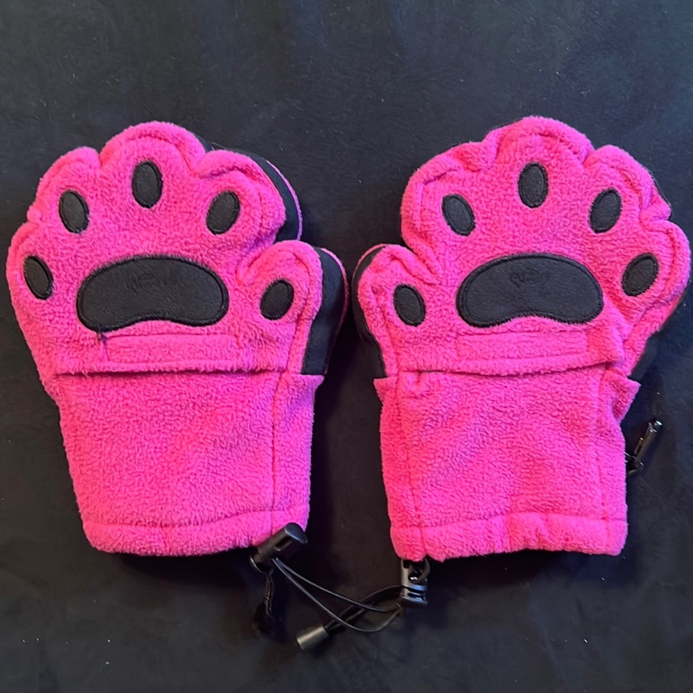 SOLD- 🐻 Bear Hands & Buddies Pink Mittens with Velcro - Kids size Small